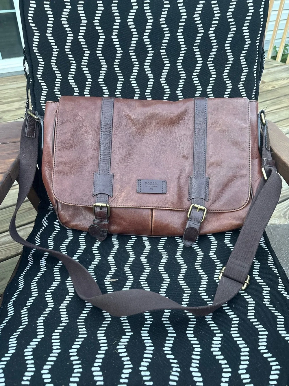 Fossil Brown Leather Messenger Laptop Bag Crossbody Shoulder Bag